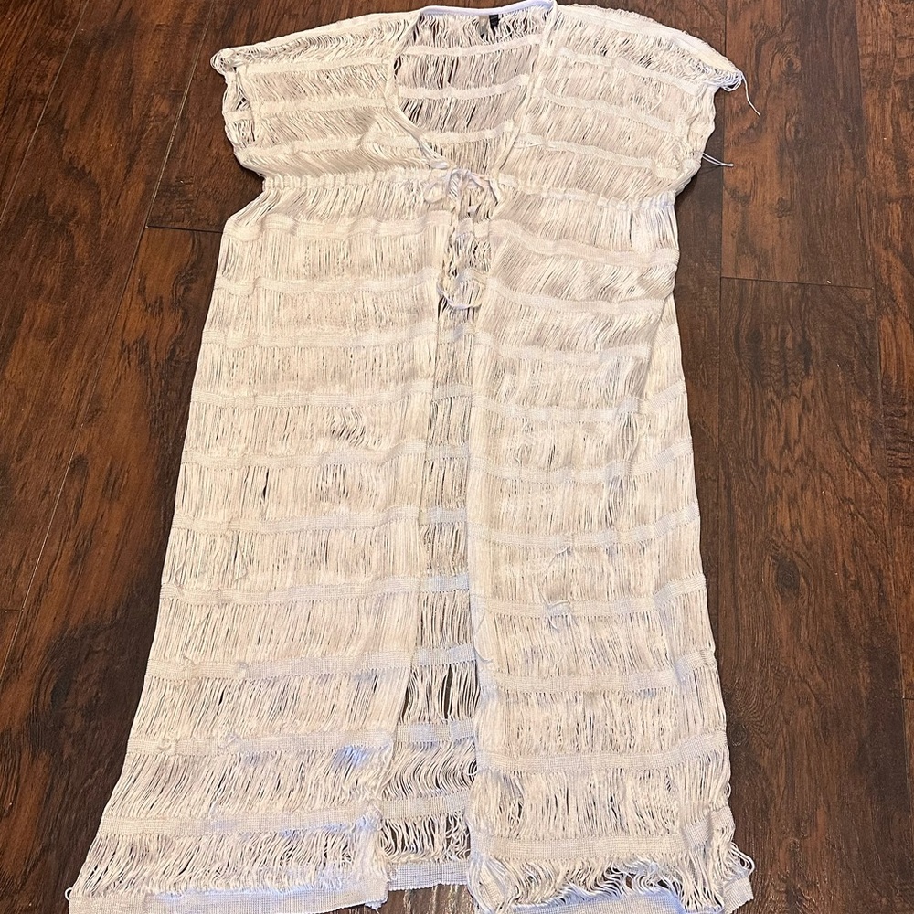 ASOS One Size White Fringe Beach Cover Up